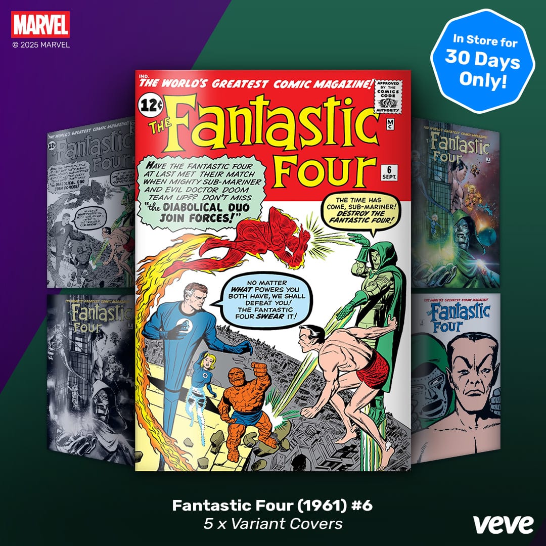 Fantastic Four #6 licensed digital comic art on VeVe, Doctor Doom and Namor against the team