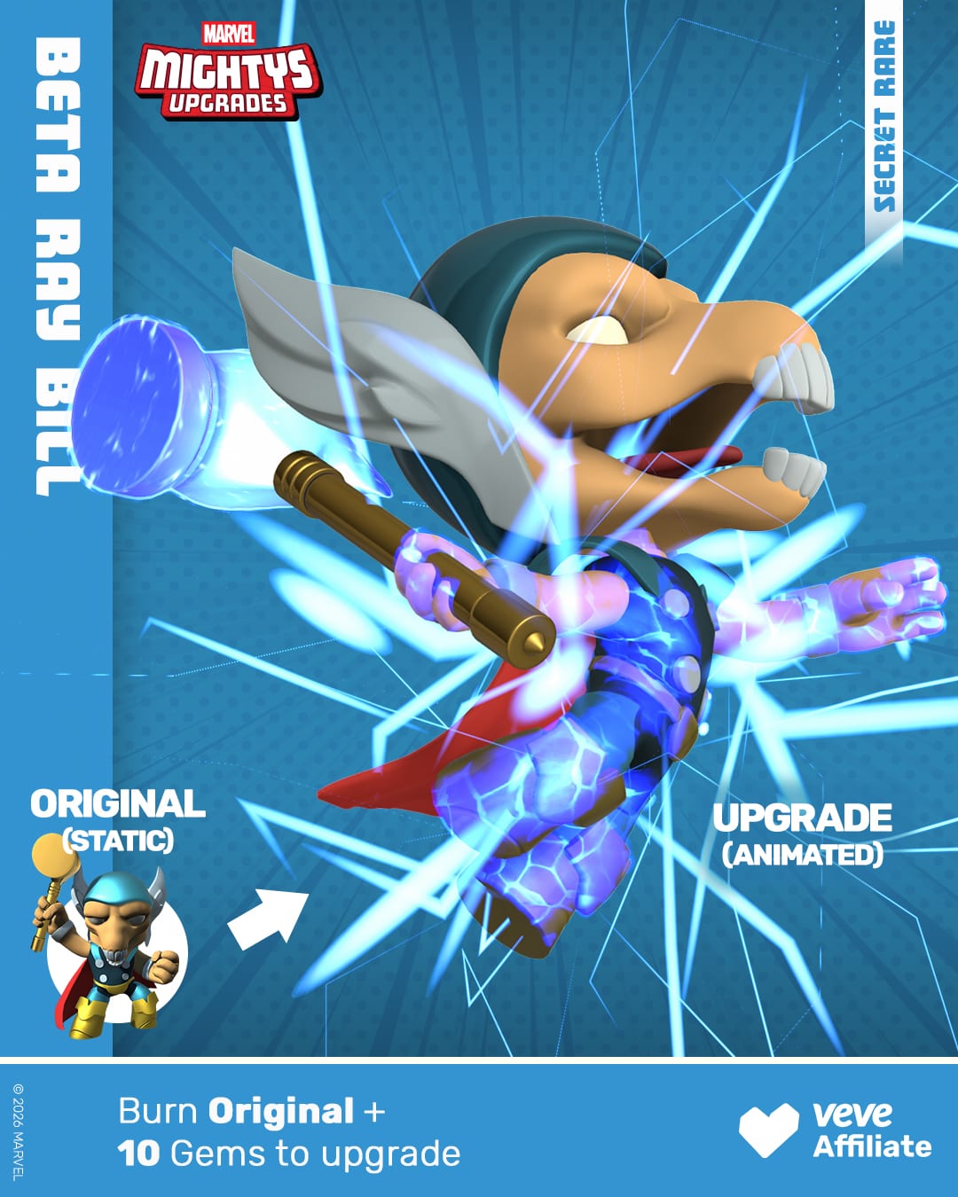 Marvel Mightys Beta Ray Bill digital collectible on VeVe, the alien champion holding his hammer