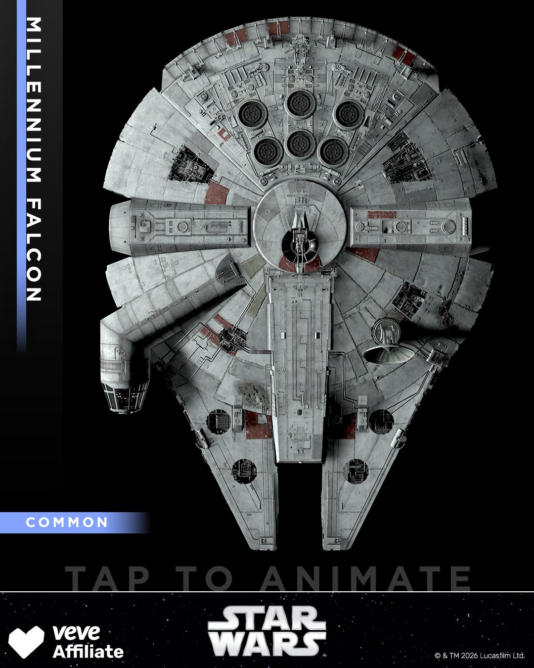 Millennium Falcon digital collectible on VeVe, the freighter shown in three-quarter view